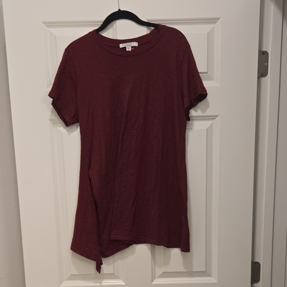 Anthropologie Maroon Short Sleeve Tunic With Slit. Made In USA.